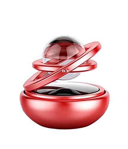 Solar-Powered Rotating Crystal Car Air Freshener - Red Metal Body Dashboard Accessory