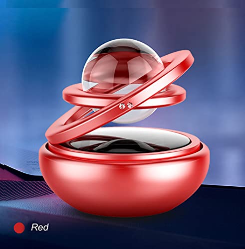 Solar-Powered Rotating Crystal Car Air Freshener - Red Metal Body Dashboard Accessory