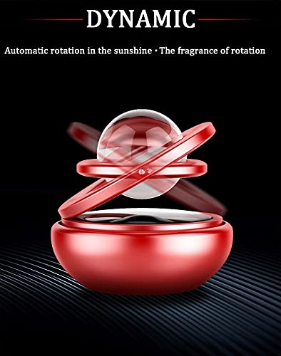 Solar-Powered Rotating Crystal Car Air Freshener - Red Metal Body Dashboard Accessory