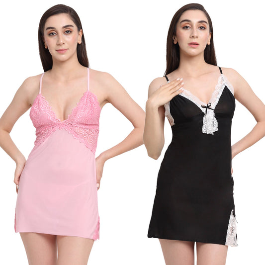 Combo Of Two Baby Doll Sleepwear Lingerie Nightwear Women Dress