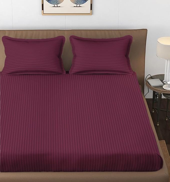 144 TC Polycotton King Striped Flat Bedsheet DS-78022