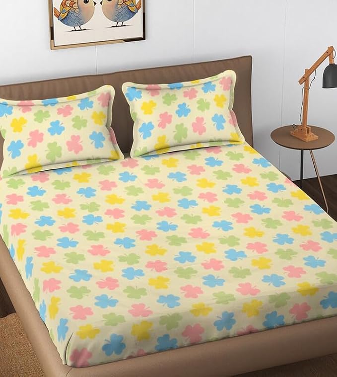 144 TC Polycotton Queen Floral Flat Bedsheet DS-68502