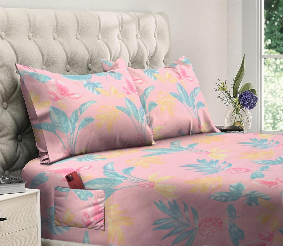 144 TC Polycotton Queen Floral Flat Bedsheet DS-78019