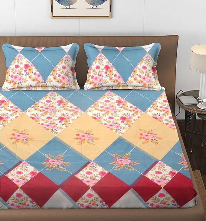 144 TC Polycotton Queen Floral Flat Bedsheet DS-78003