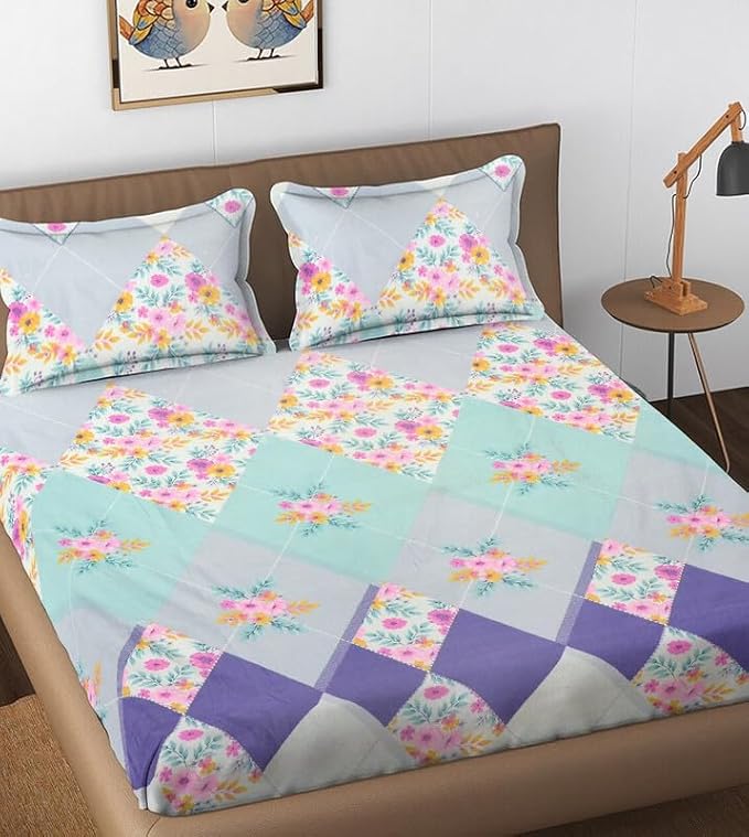 144 TC Polycotton Queen Floral Flat Bedsheet DS-78006