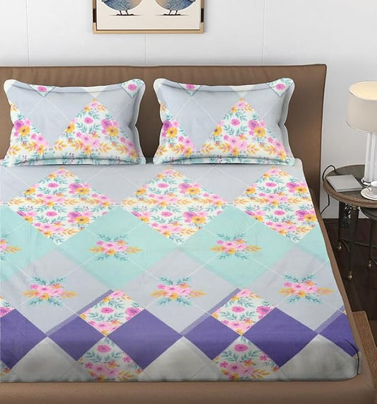 144 TC Polycotton Queen Floral Flat Bedsheet DS-78006