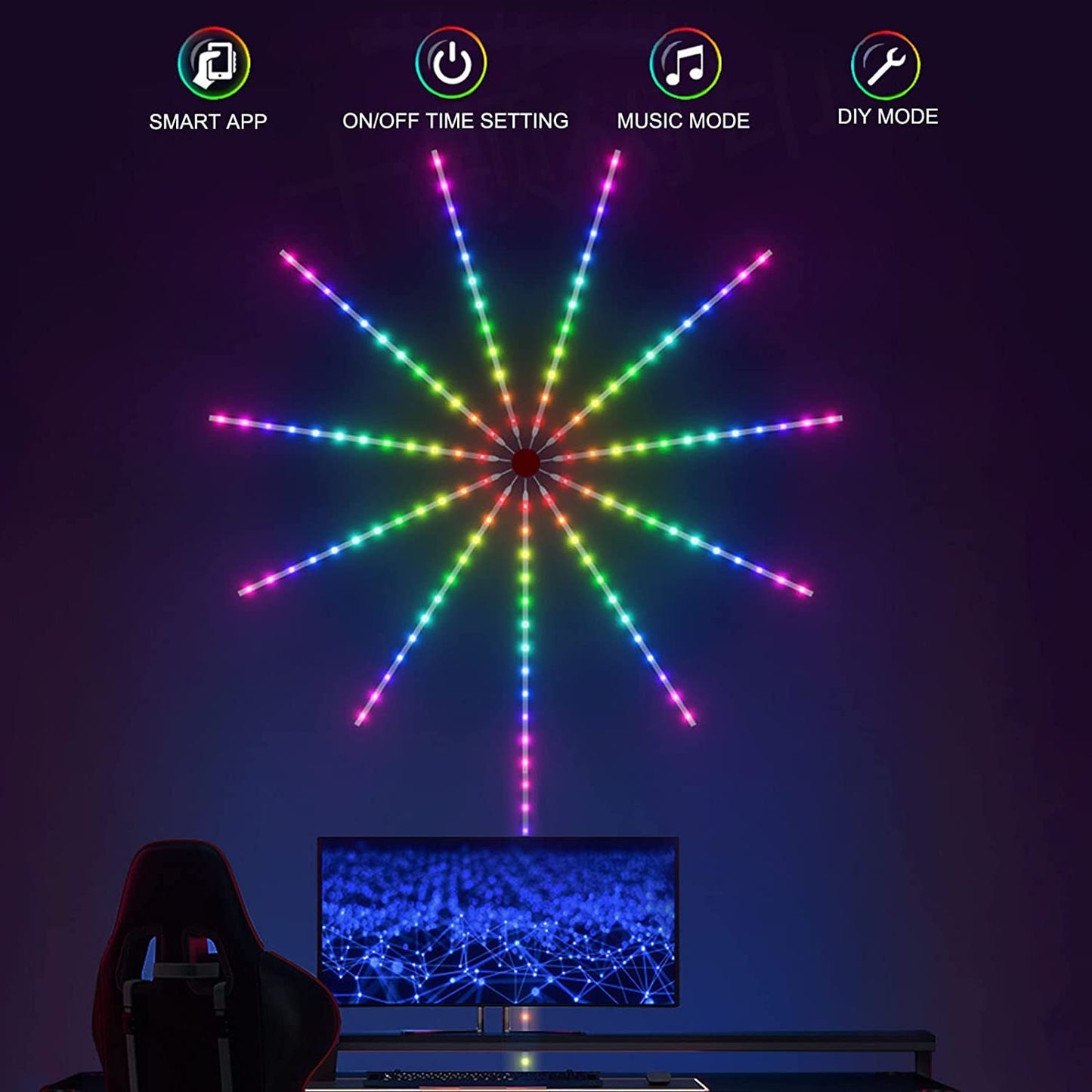 Smart Firework LED Strip Lights with App & Remote Control | Music Sync & Dynamic Modes for Home Decoration