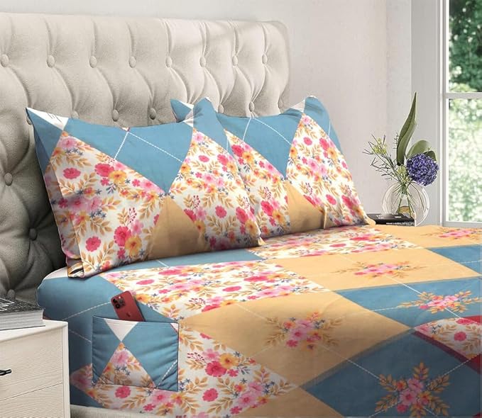 144 TC Polycotton Queen Floral Flat Bedsheet DS-78003