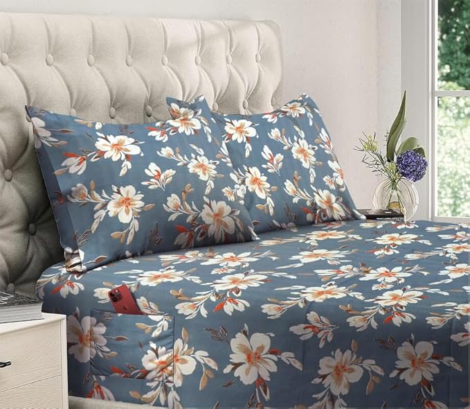 144 TC Polycotton Queen Floral Flat Bedsheet DS-78021