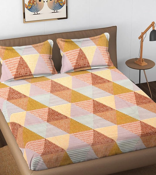 144 TC Polycotton Queen Geometrical Flat Bedsheet (Pack of 1, Multicolor) DS-78009