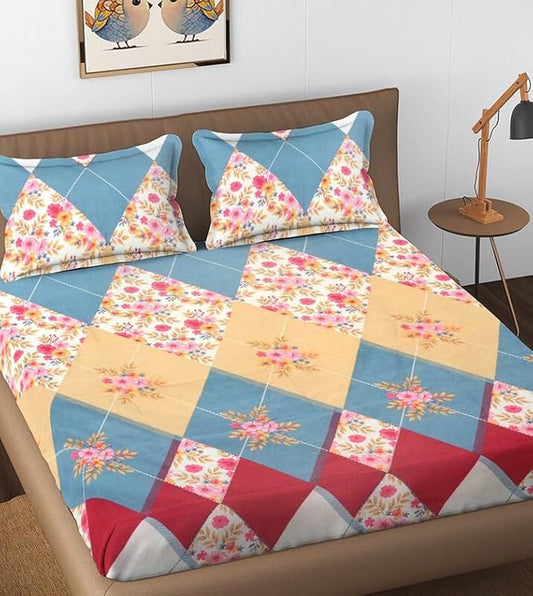 144 TC Polycotton Queen Floral Flat Bedsheet DS-78003