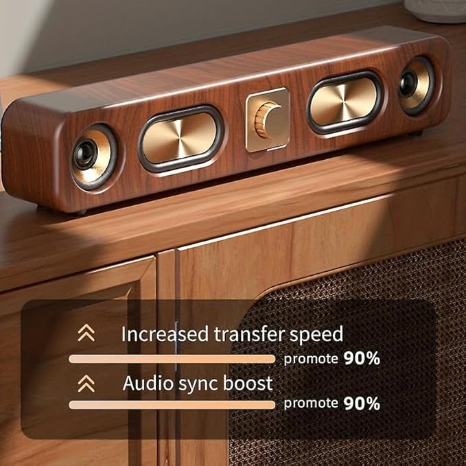 Portable Wooden SoundBar with Hi-Fi Stereo | Wireless Bluetooth Speaker & FM Radio Subwoofer