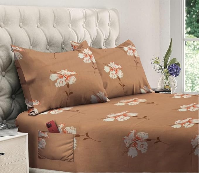 144 TC Polycotton Queen Floral Flat Bedsheet DS-78016