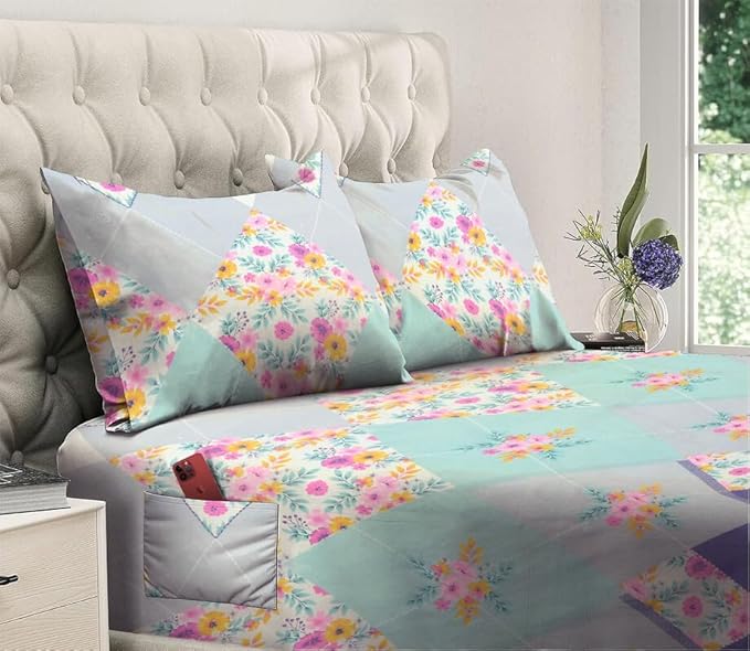 144 TC Polycotton Queen Floral Flat Bedsheet DS-78006