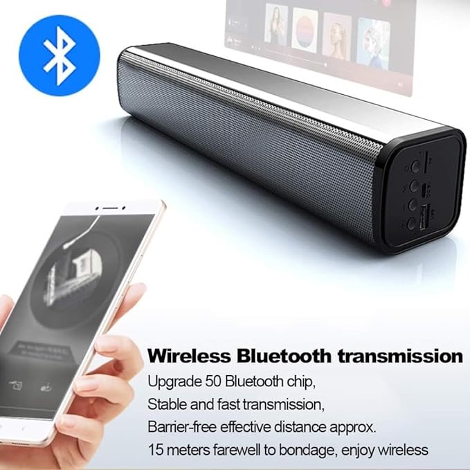 10W Bluetooth Portable Soundbar | Wireless Desktop Speaker with Dual 52mm Speakers (Black, 2.1 Channel)