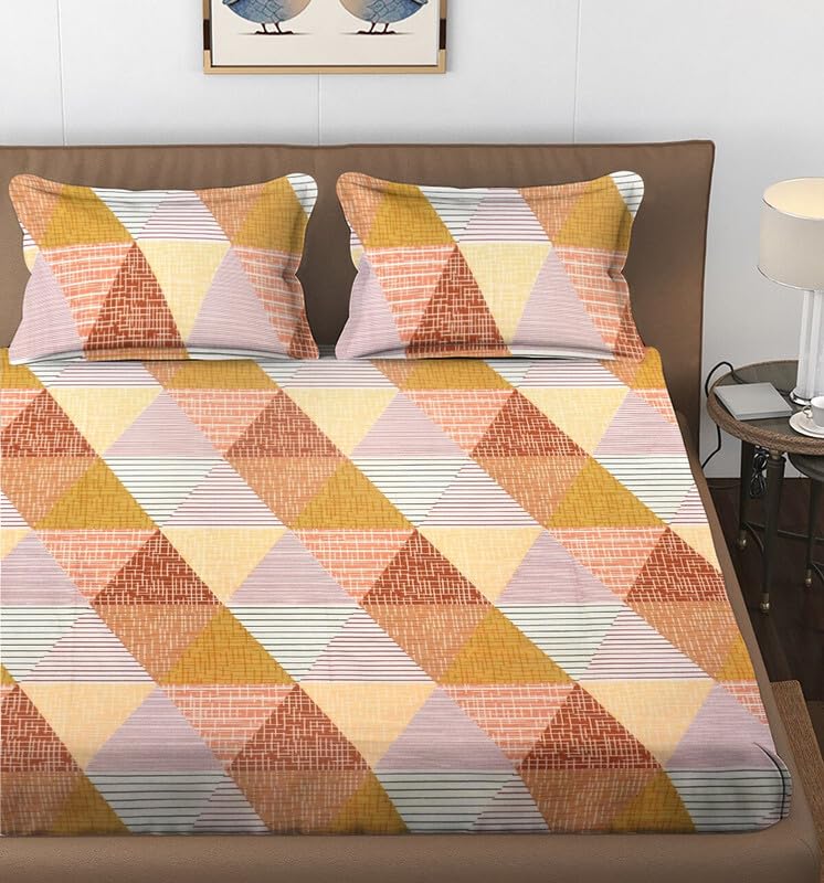 144 TC Polycotton Queen Geometrical Flat Bedsheet (Pack of 1, Multicolor) DS-78009