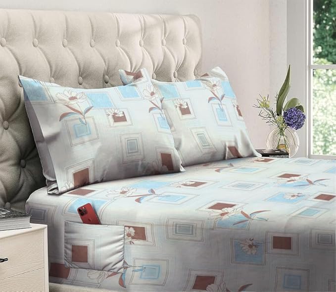 144 TC Polycotton Queen Floral Flat Bedsheet DS-78013