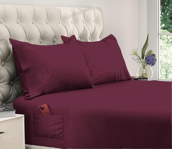 144 TC Polycotton King Striped Flat Bedsheet DS-78022