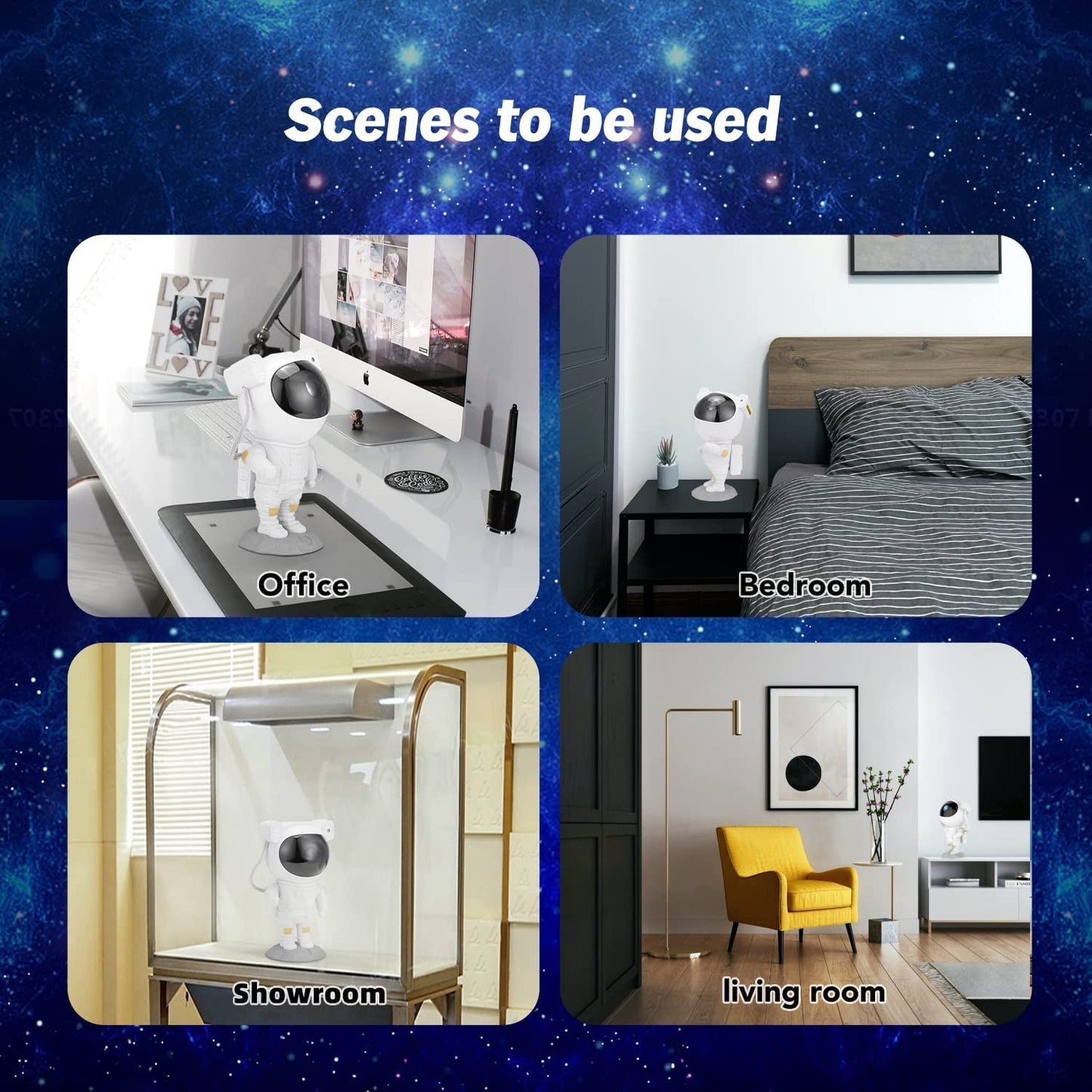 Astronaut Galaxy Star Projector Night Lamp | Space-Themed LED Projector with Remote Control (White)