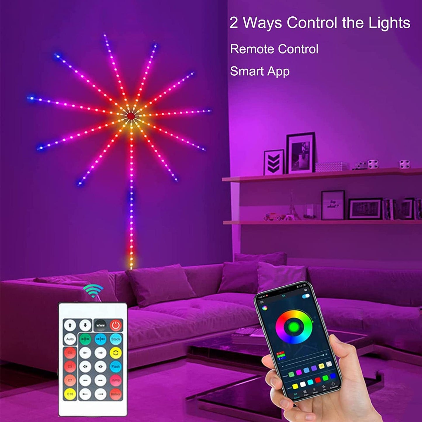 Smart Firework LED Strip Lights with App & Remote Control | Music Sync & Dynamic Modes for Home Decoration