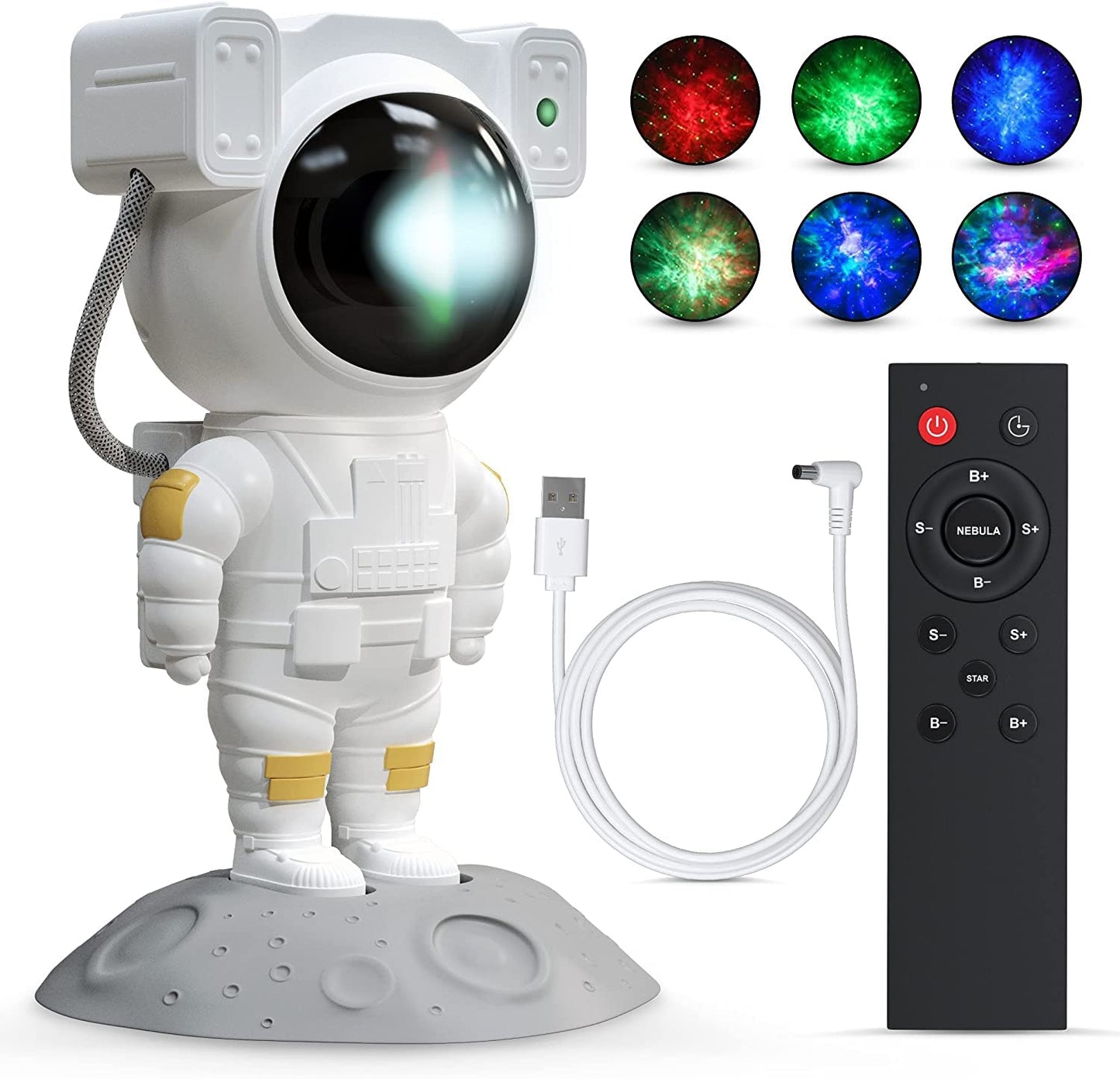 Astronaut Galaxy Star Projector Night Lamp | Space-Themed LED Projector with Remote Control (White)