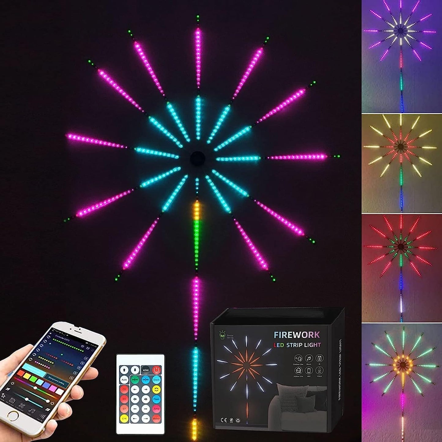 Smart Firework LED Strip Lights with App & Remote Control | Music Sync & Dynamic Modes for Home Decoration