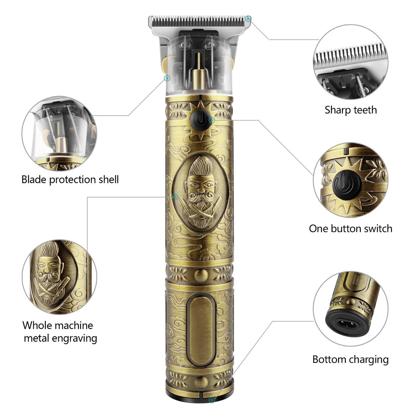 Cordless Pro Li T-Blade Hair Clippers | Rechargeable Zero Gapped Trimmer for Men (Gold)