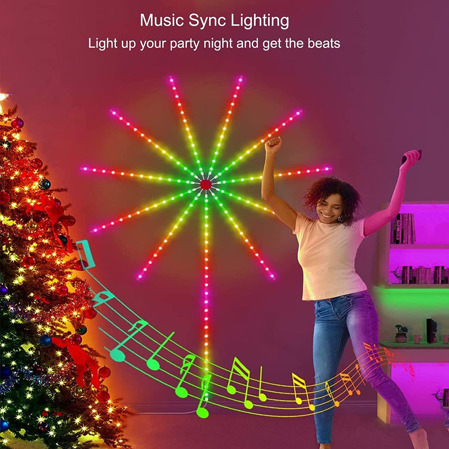 Smart Firework LED Strip Lights with App & Remote Control | Music Sync & Dynamic Modes for Home Decoration