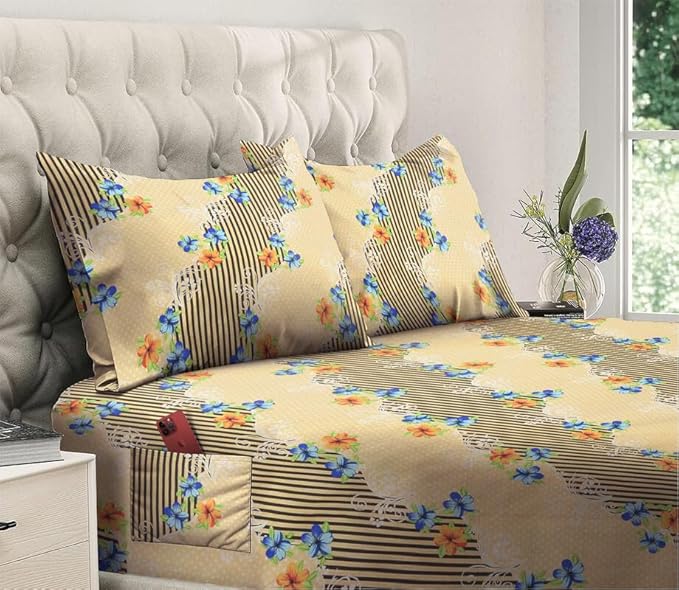 144 TC Polycotton Queen Floral Flat Bedsheet DS-78015