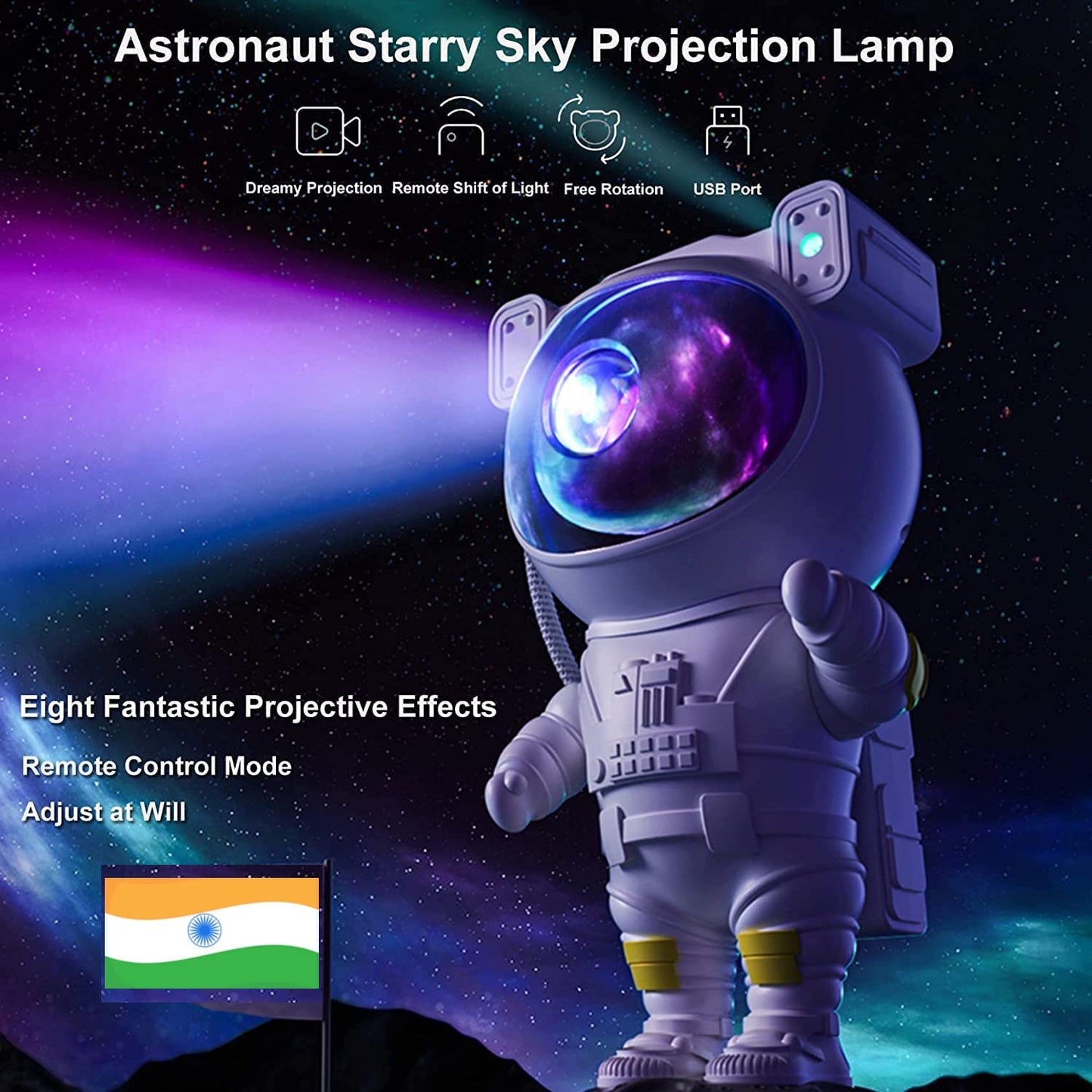 Astronaut Galaxy Star Projector Night Lamp | Space-Themed LED Projector with Remote Control (White)