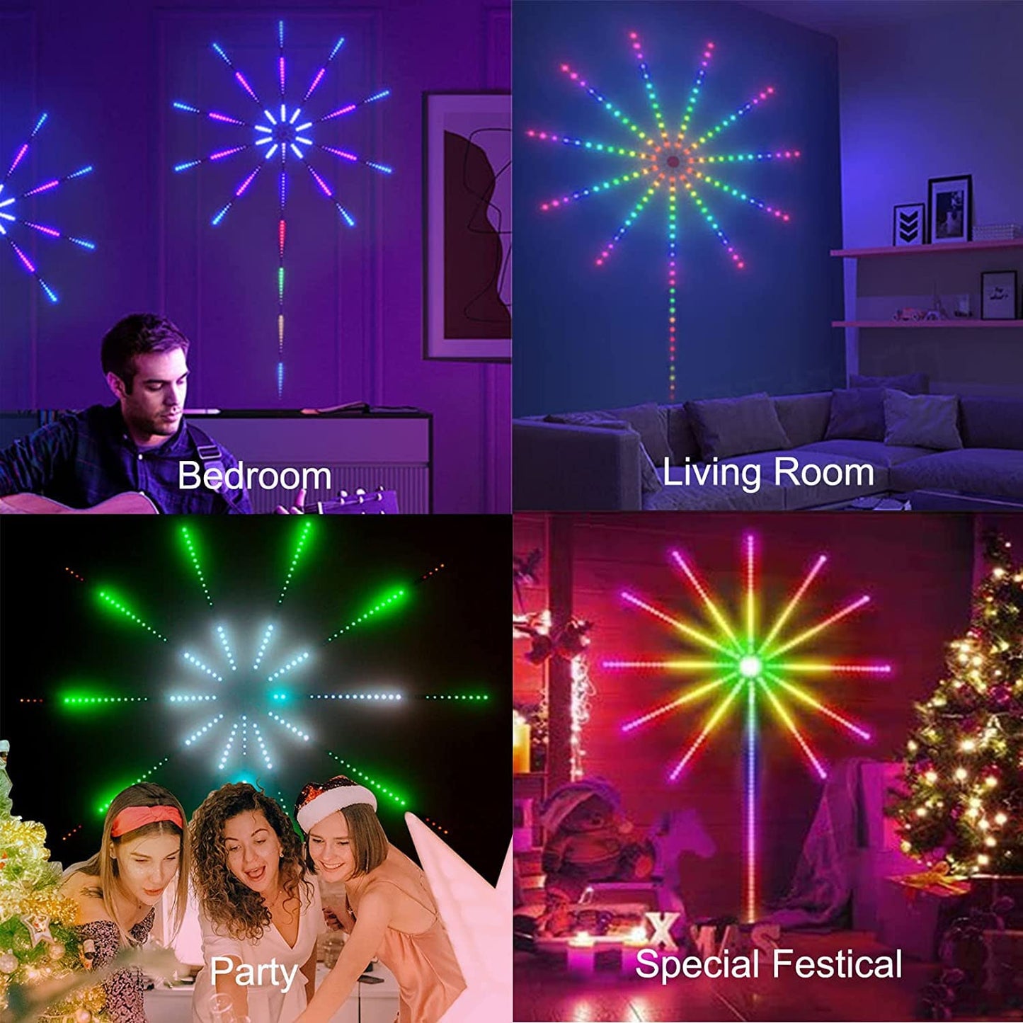 Smart Firework LED Strip Lights with App & Remote Control | Music Sync & Dynamic Modes for Home Decoration