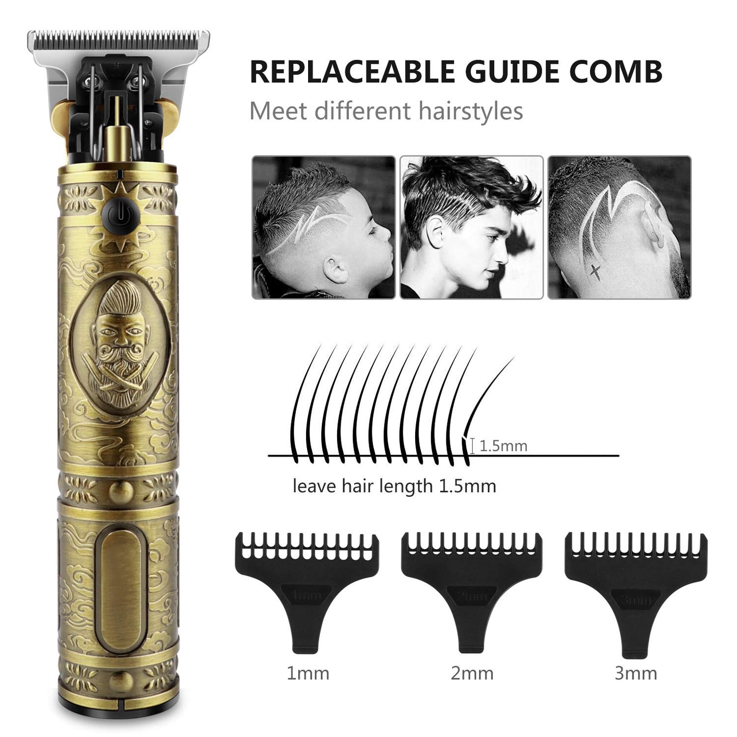 Cordless Pro Li T-Blade Hair Clippers | Rechargeable Zero Gapped Trimmer for Men (Gold)