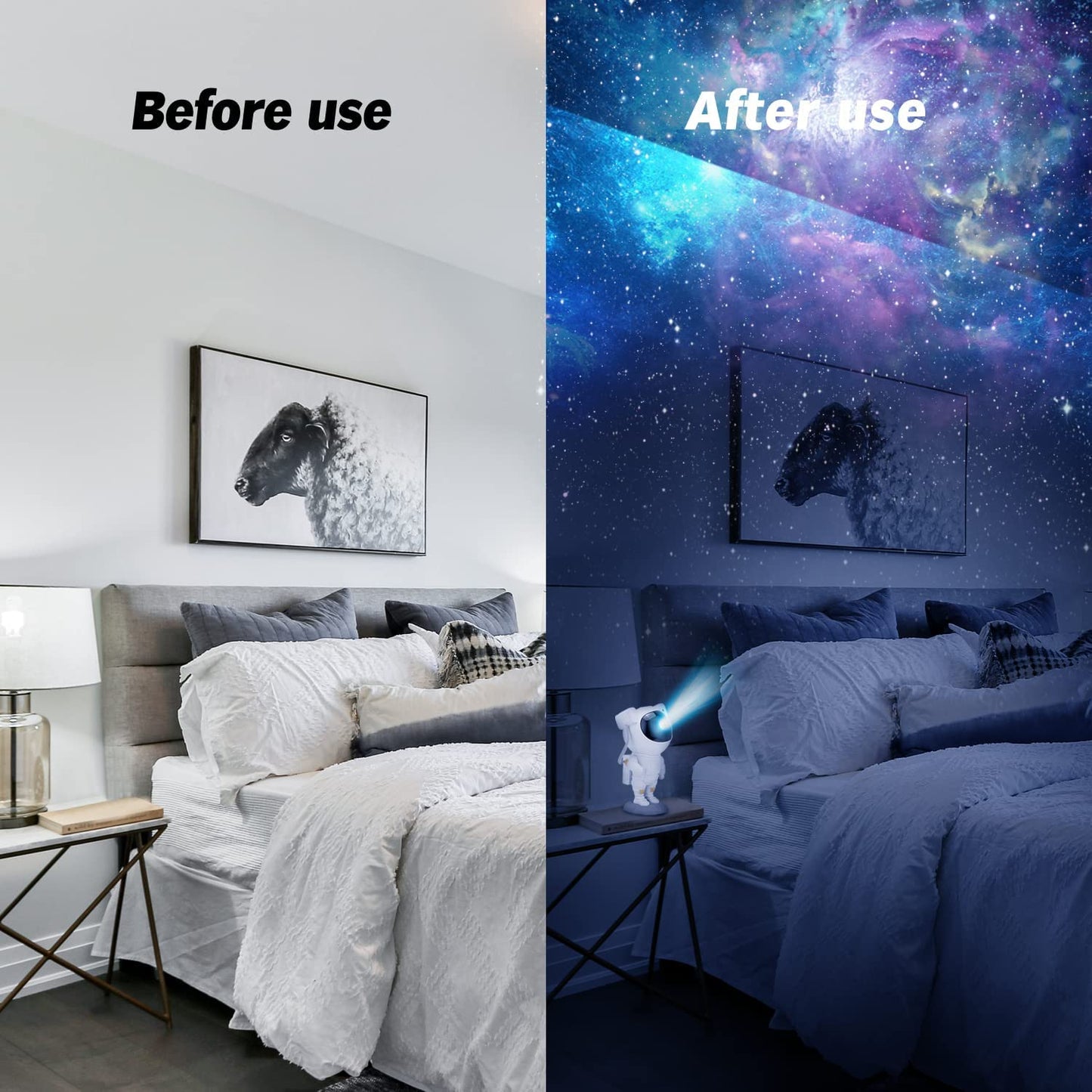 Astronaut Galaxy Star Projector Night Lamp | Space-Themed LED Projector with Remote Control (White)